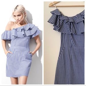 H&M Blue Gingham off the shoulder dress